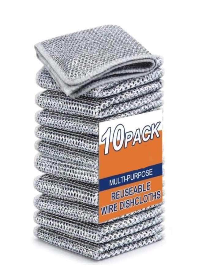 Natkam Steel Wire Dish Washing Cloth Scrubs | Non-Scratch Stainless Steel Scrubber for Utensils, Dishes, Sinks & Counters | Versatile Dishwashing Rags for Wet & Dry Use. (Pack of 10) - Image 1
